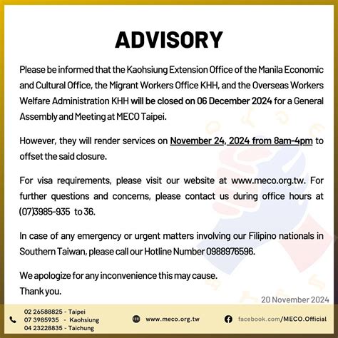 meco taichung schedule 2024|Manila Economic and Cultural Office .